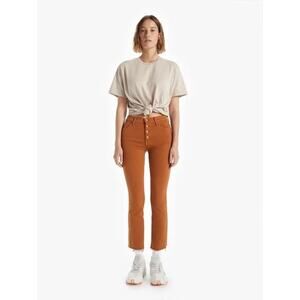 Mother Pixie Insider Ankle Fray Jeans in Play Date 27 Brown Button Fly Stretch